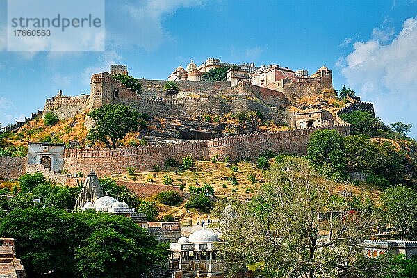 Vintage retro effect filtered hipster style image of Kumbhalgarh fort famous indian tourist landmark. Rajasthan  India