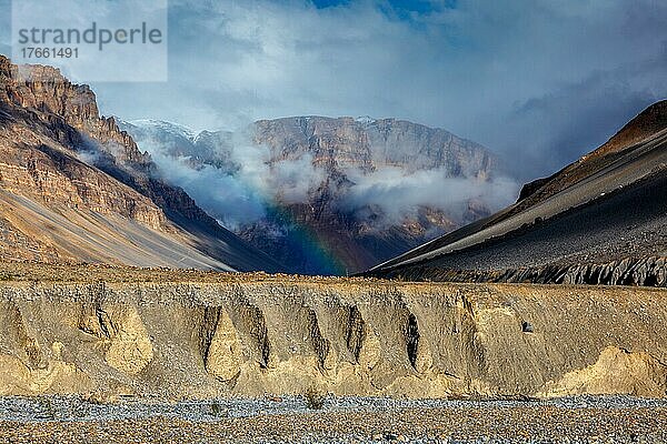 Himalayas mountains in clouds in Spiti Valley  Himachal Pradesh  India