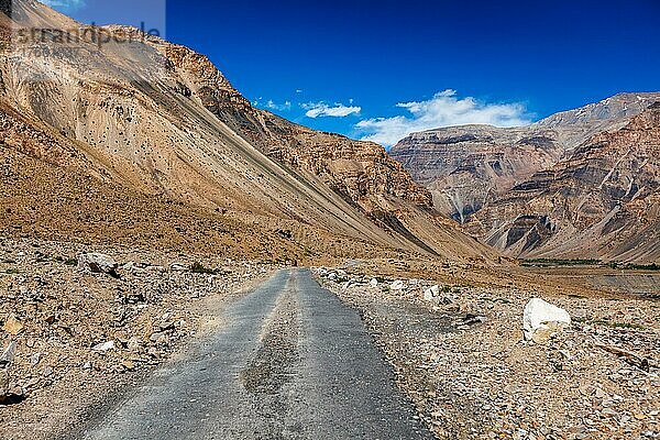 Rural road in Himalayas in Spiti Valley. Himachal Pradesh  India