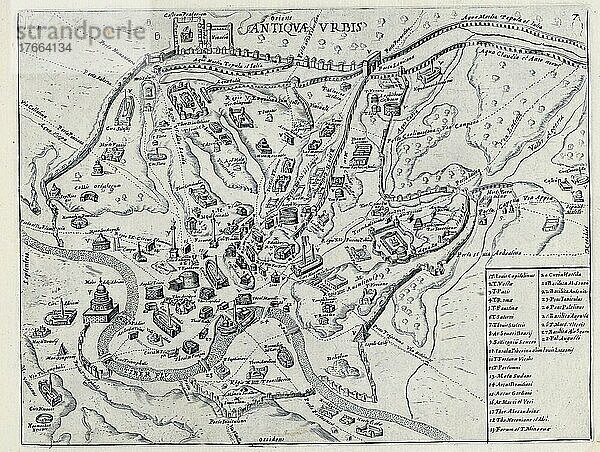 Eine Karte der antiken Stadt Rom  historisches Rom  Italien  1625  digitale Reproduktion einer Originalvorlage aus dem 17. Jahrhundert  Originaldatum nicht bekannt  Europa