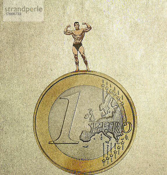 Bodybuilder posiert auf einer Euro-Münze