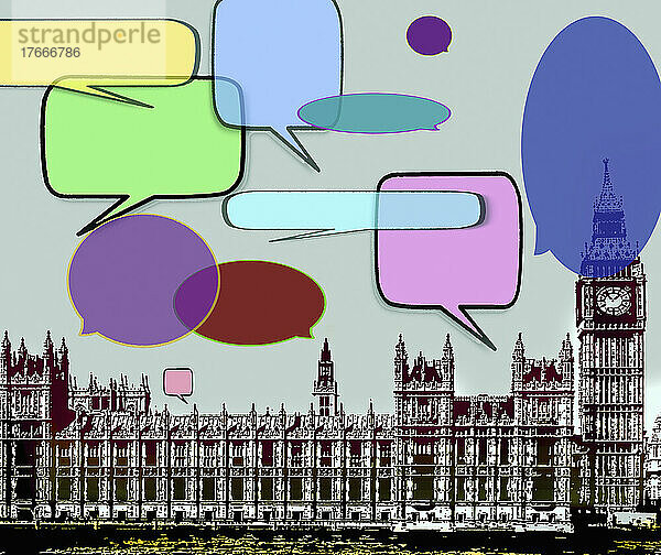Viele Sprechblasen über Houses of Parliament