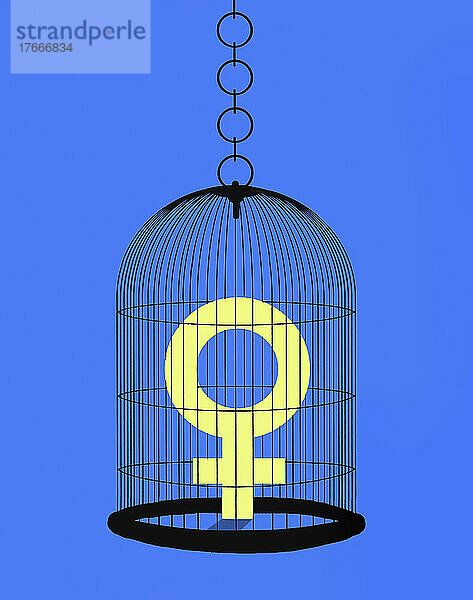 Weibliches Geschlechtssymbol im Vogelkäfig gefangen