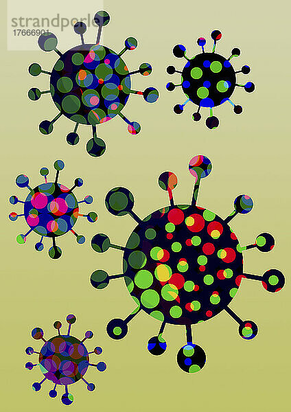 Abstrakte mehrfarbige Coronavirus-Mikroorganismen
