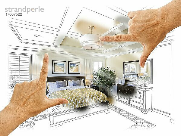 Beautiful hands framing custom bedroom drawing photograph combination