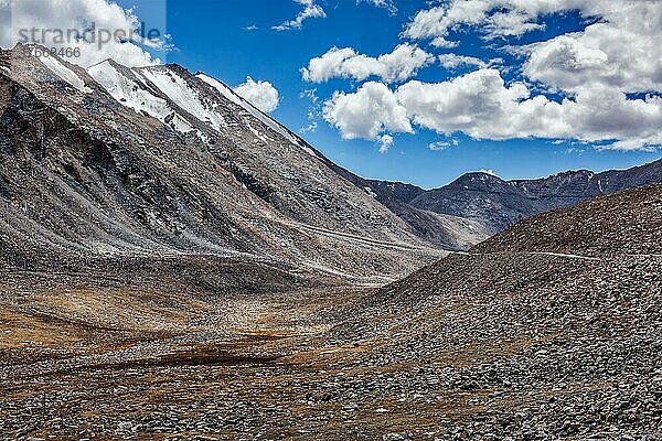 High altitude mountain road in Himalayas near Kardung La paß in Ladakh  India