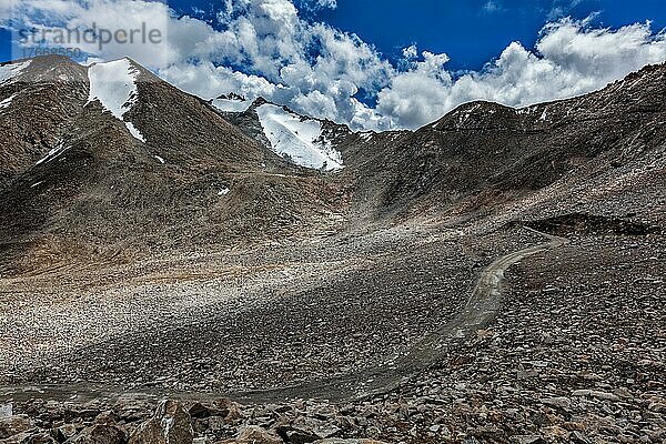 High altitude mountain road in Himalayas near Kardung La paß in Ladakh  India