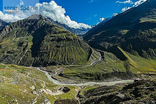Himalayan valley in Himalayas  Lahaul valley  Himachal Pradesh  India