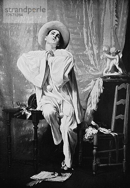 Ein poetischer Pierrot  nach einem Gemälde von Antoine Vollon  Historisch  digitale Reproduktion einer Originalvorlage aus dem 19. Jahrhundert  Originaldatum nicht bekannt