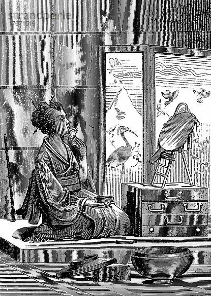 Mädchen bei der Morgentoilette  1870  Japan  Asien