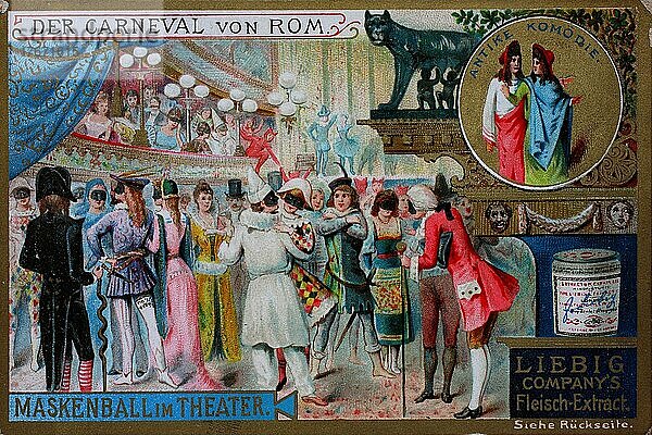 Sammelbild Serie Der Carneval von Rom  Maskenball im Theater  Historisch  digitale Reproduktion einer Originalvorlage aus dem 19. Jahrhundert