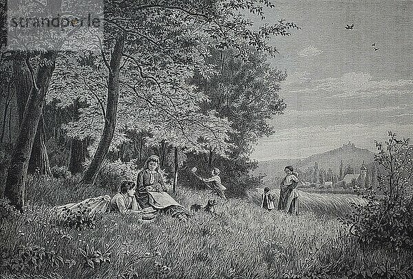 Sonntagsausflug ins Grüne  1886  Landschaft  History  digitale Reproduktion einer Originalvorlage aus dem 19. Jahrhundert