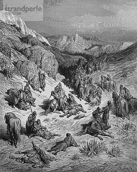 Die Kreuzfahrer in den engen Tälern des Taurusgebirge  dritter Kreuzzug  Historisch  digitale Reproduktion einer Originalvorlage aus dem 19. Jahrhundert