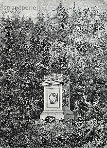 Das Denkmal der Königin Louise im Schlossgarten zu Hildburghausen im Jahre 1880  Thüringen  Deutschland  Historisch  digital restaurierte Reproduktion einer Originalvorlage aus dem 19. Jahrhundert  Europa