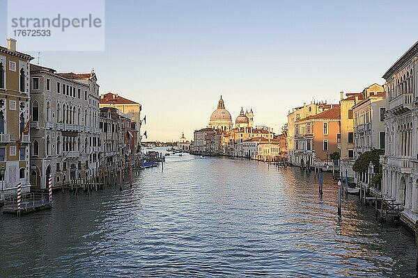 View of Venice with the Grand Canal and Basilica Santa Maria della Salute at dusk  Venice  Italy