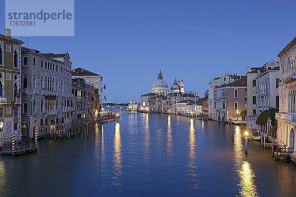 View of Venice with the Grand Canal and Basilica Santa Maria della Salute at dusk  Venice  Italy