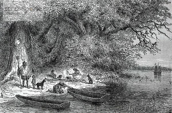 Ureinwohner am Parana Fluss im Jahre 1880 in Paraguay  digital restaurierte Reproduktion einer Vorlage aus dem 19. Jahrhundert  genaues Datum unbekannt