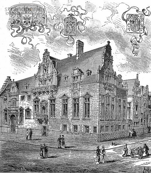 Der Palast Palais de Marguerite d Avtriche in Mechelen  Belgien  Historisch  digital restaurierte Reproduktion einer Vorlage aus dem 19. Jahrhundert  genaues Datum unbekannt  Europa