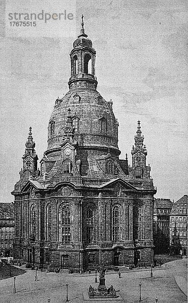 Die Frauenkirche in Dresden  Sachsen  Deutschland  Foto von 1892  Historisch  digital restaurierte Reproduktion einer Vorlage aus dem 19. Jahrhundert  genaues Datum unbekannt  Europa