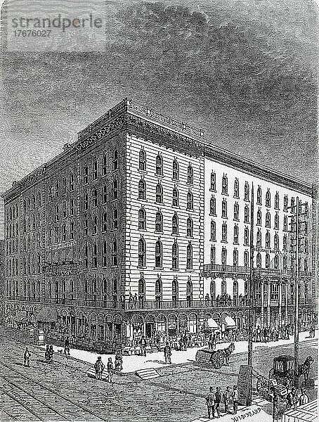 Hotel Sheraton im Jahre 1890  Chicago  USA  Historisch  digital restaurierte Reproduktion einer Vorlage aus dem 19. Jahrhundert  genaues Datum unbekannt  Nordamerika