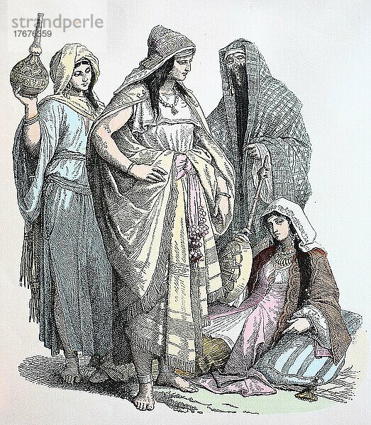 Volkstracht  Kleidung  Geschichte der Kostüme  Araber  4. Jahrhundert  Arabien  digital restaurierte Reproduktion einer Vorlage aus dem 19. Jahrhundert  genaues Datum unbekannt