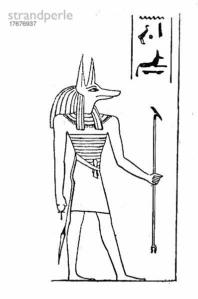 Anubis  Inpu  Anpu  ist der altägyptische Gott der Totenriten und der Mumifizierung  Historisch  digital restaurierte Reproduktion einer Vorlage aus dem 19. Jahrhundert  genaues Datum unbekannt
