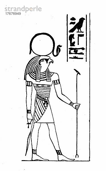 Ra  ist der altägyptische Sonnengott  Ägypten  Historisch  digital restaurierte Reproduktion einer Vorlage aus dem 19. Jahrhundert  genaues Datum unbekannt  Afrika