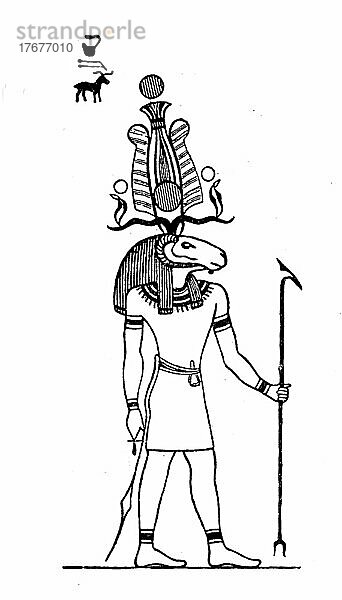 Chnum  Chenemu  ist ein altägyptischer Gott  der seit dem Alten Reich belegt ist  Ägypten  Historisch  digital restaurierte Reproduktion einer Vorlage aus dem 19. Jahrhundert  genaues Datum unbekannt  Afrika