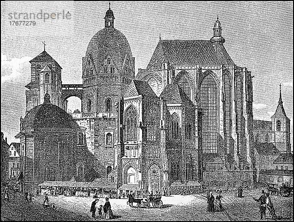 Das Münster von Aachen  Deutschland  ca 1100  Historisch  digital restaurierte Reproduktion von einer Vorlage aus dem 19. Jahrhundert  genaues Datum unbekannt  Europa