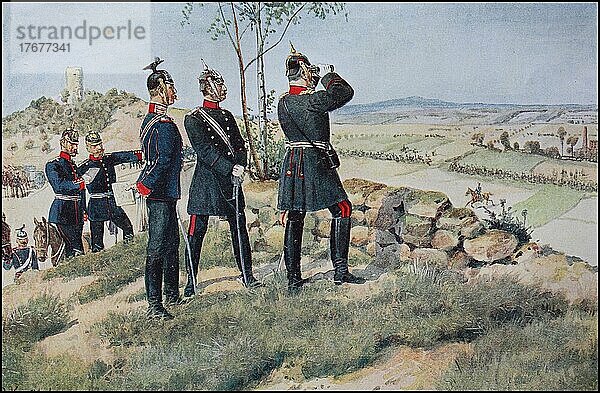 Württemberg  Württembergs Heer  Offiziere beobachten den feindlichen Aufmarsch  Ulanenregiment Nr. 19  Deutschland  ca 1900  Historisch  digital restaurierte Reproduktion von einer Vorlage aus dem 19. Jahrhundert  genaues Datum unbekannt  Europa