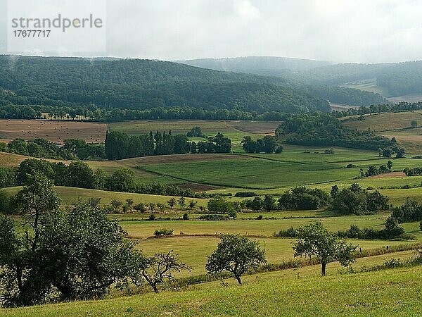 Landschaft am Lüderbach. Geo-Naturpark Frau-Holle-Land  Das grüne Band Deutschland entlang der ehemaligen innerdeutschen Grenze verbindet über 150 Naturschutzgebiete zu einem Grüngürtel  in dem die Natur und teilweise seltene Arten weitgehend erhalten werden konnten. Point India  Lüderbach  Hessen  Deutschland  Europa