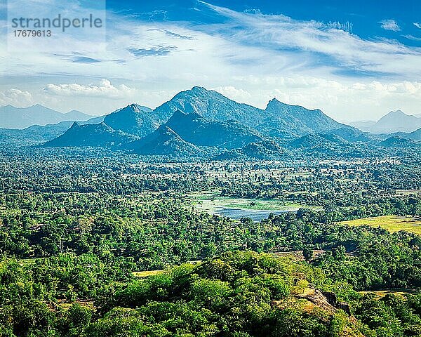 Sri Lankanische Landschaft  Blick vom Sigiriya-Felsen  Sri Lanka  Asien