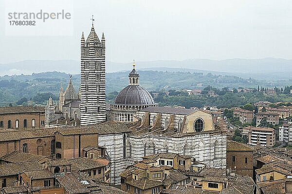 Stadtansicht  Blick vom Torre del Mangia auf Dom von Siena  Cattedrale di Santa Maria Assunta  Siena  Toskana  Italien  Europa