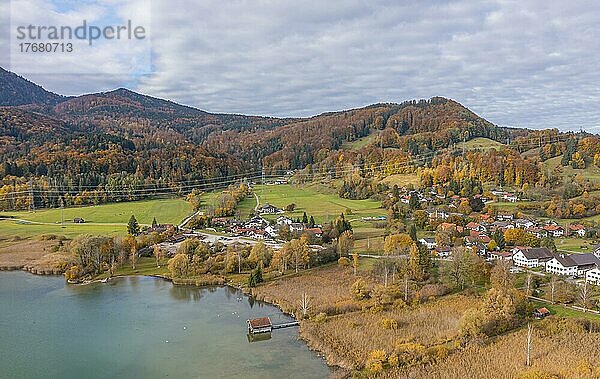 Luftbild  Ufer am Kochelsee im Herbst  Schlehdorf  Bayern  Deutschland  Europa
