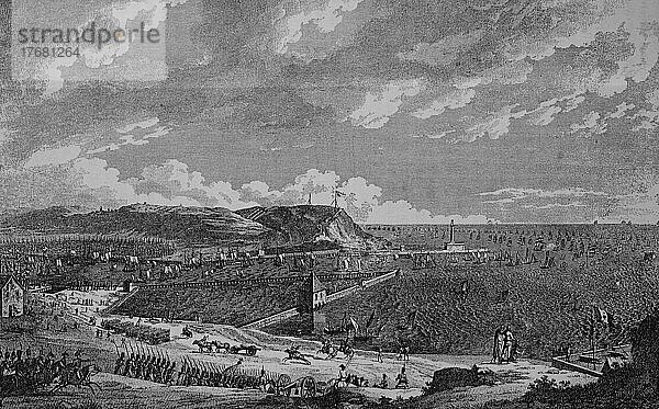 Ansicht des Hafens und der Reede von Boulogne am 16. August 1804  Boulogne-sur-Mer  Frankreich  digital restaurierte Reproduktion einer Vorlage aus dem 19. Jahrhundert  genaues Datum unbekannt  Europa