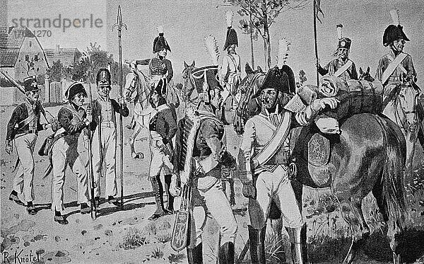 Preußische Truppen im Jahre 1806  Preußen  digital restaurierte Reproduktion einer Vorlage aus dem 19. Jahrhundert  genaues Datum unbekannt
