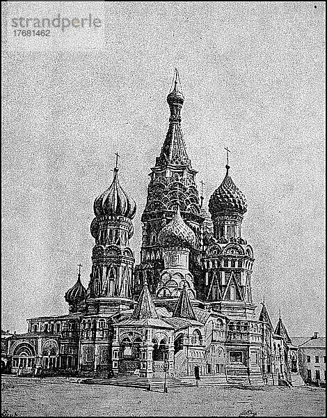 Basilius-Kathedrale  Kathedrale des seligen Basilius in der russischen Hauptstadt Moskau  Russland  Foto von 1880  digital restaurierte Reproduktion einer Vorlage aus dem 19. Jahrhundert  genaues Datum unbekannt  Europa