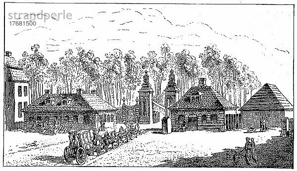 Das Brandenburger Tor in Berlin um 1760  Deutschland  digital restaurierte Reproduktion von einer Vorlage aus dem 19. Jahrhundert  genaues Datum unbekannt  Europa