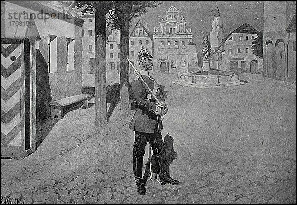 Preußens Heer  einzelner Wachmann in Berlin  Deutschland  ca 1900  digital restaurierte Reproduktion von einer Vorlage aus dem 19. Jahrhundert  genaues Datum unbekannt  Europa
