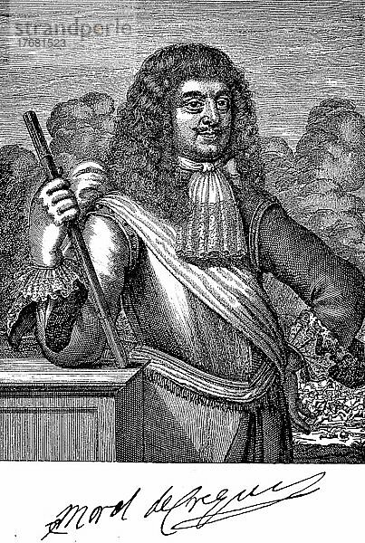 François  chevalier de Créquy  Créqui  marquis de Marines  2. Oktober 1629  4. Februar 1687  war ein Marschall von Frankreich und einer der erfolgreichsten Heerführer seiner Zeit  digital restaurierte Reproduktion von einer Vorlage aus dem 19. Jahrhundert  genaues Datum unbekannt