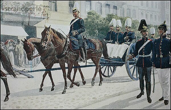 Preußens Heer  Garde Feldartillerie  Rückkehr von der Parade  Berlin  Deutschland  ca 1900  digital restaurierte Reproduktion von einer Vorlage aus dem 19. Jahrhundert  genaues Datum unbekannt  Europa