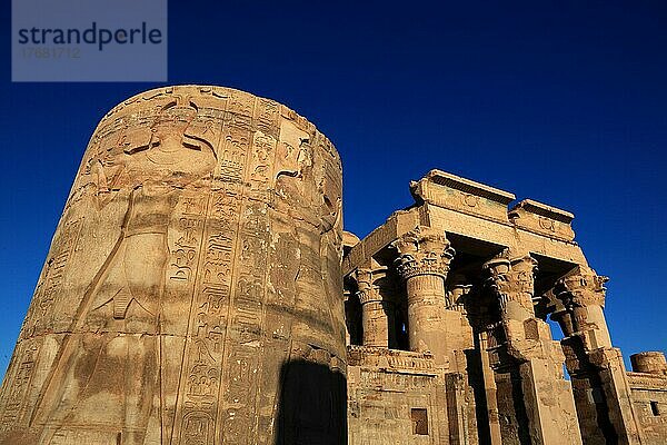 Hieroglyphen  Gravuren und Reliefs an den Säulen des Kom Ombo Tempel am Nil  Teil der Tempelanlage  Ägypten  Afrika