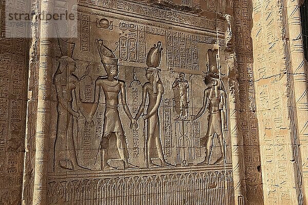 Tempel des Chnum  Wandrelief  Teil der Tempelanage in der Stadt Esna  Oberägypten  Ägypten  Afrika