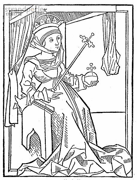 Maria Rex  Maria von Ungarn  Königin von Ungarn  1371  1395  Historisch  digital restaurierte Reproduktion einer Vorlage aus dem 19. Jahrhundert  Originaldatum unbekannt