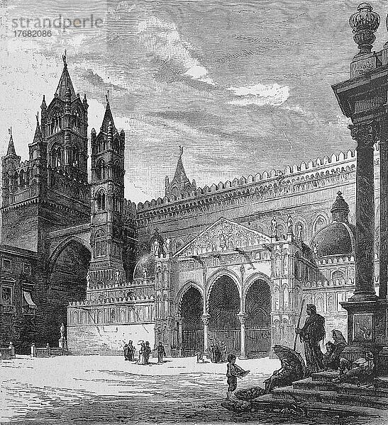 Die Kathedrale von Palermo  Sizilien  Italien  nach einer Ansicht von 1880  Historisch  digital restaurierte Reproduktion einer Vorlage aus dem 19. Jahrhundert  Originaldatum unbekannt  Europa
