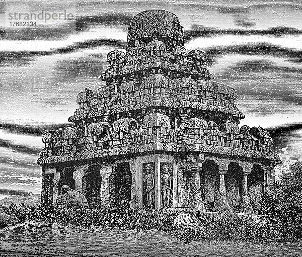 Buddhistisches Kloster und Tempel in Mahavellipore  Indien  digital restaurierte Reproduktion einer Vorlage aus dem 19. Jahrhundert  Originaldatum nicht bekannt  Asien