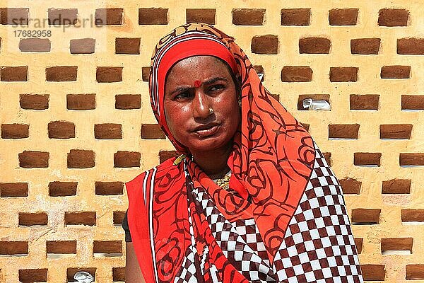 Rajasthan  eine indische Frauen in traditioneller Kleidung  einem Sari  Indien  Nordindien  Asien