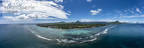 Scenic view of sea and Flic En Flac beach  Mauritius  Africa
