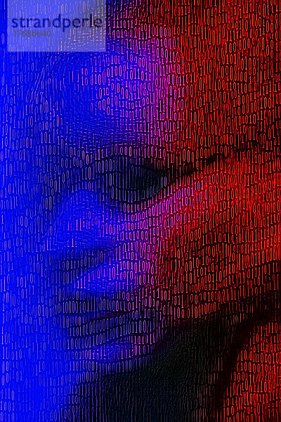 Rote und blaue binäre Illustration des menschlichen Kopfes