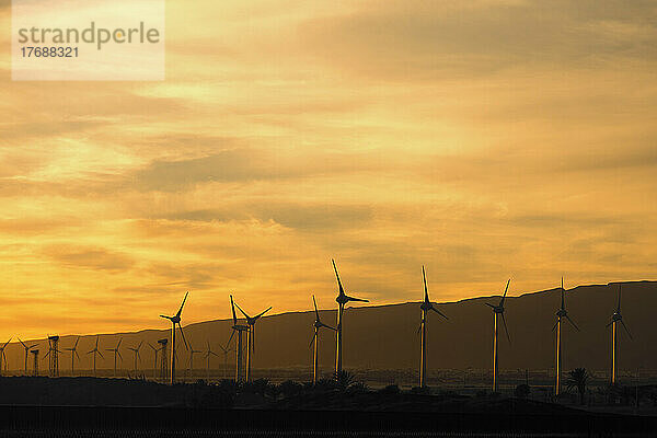 Silhouette Windkraftanlagen bei Sonnenuntergang